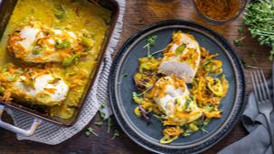 Buntes Zwiebel-Sahne-Hähnchen