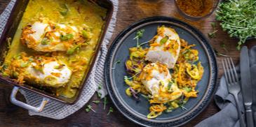 Buntes Zwiebel-Sahne-Hähnchen