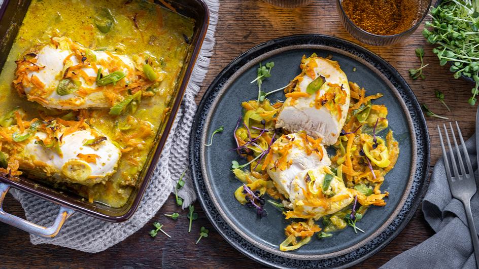 Buntes Zwiebel-Sahne-Hähnchen