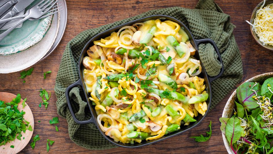 Spätzle-Spargel-Pfanne mit Champignons