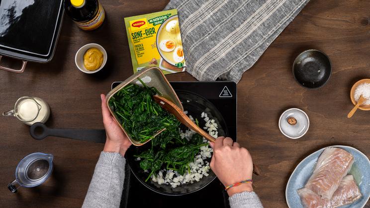 Ofenfisch auf Blattspinat