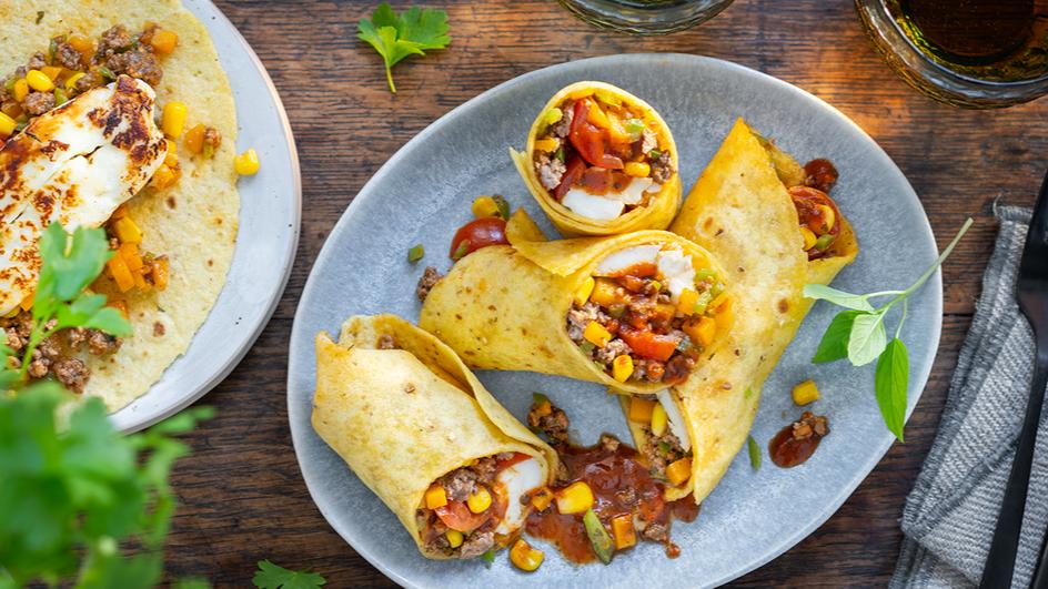 Wrap mit Kürbis und Halloumi