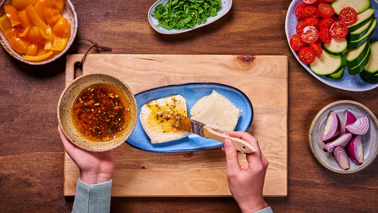 Marinierter Halloumi mit Grillgemüse