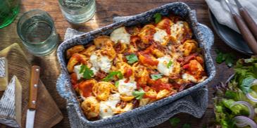 Pikanter Tortelloni-Auflauf mit Chorizo