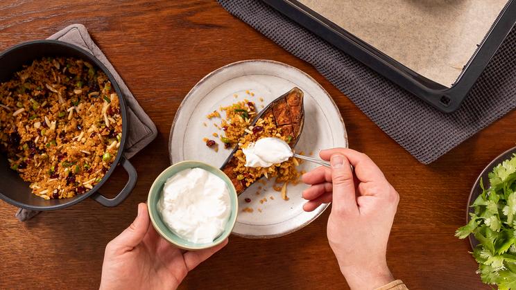 Gefüllte Aubergine mit Bulgur