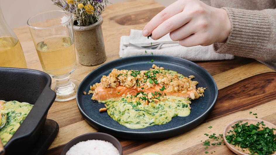 Lachs-Spinat-Gratin mit Knusperhaube