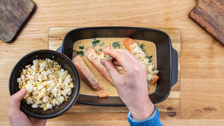 Lachs-Spinat-Gratin mit Knusperhaube
