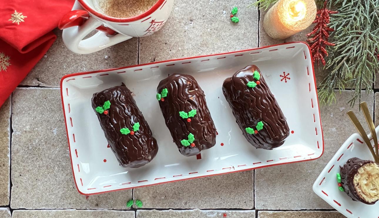 Mini tronco navideño de chocolate y turrón