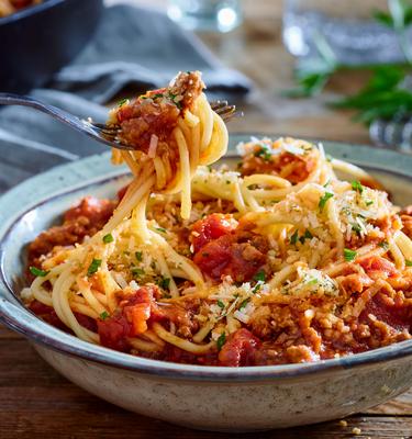 Asia Bolognese mit Zitronenpanko