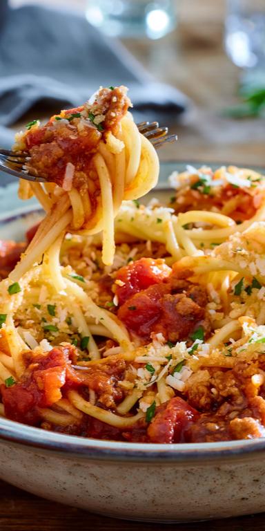 Asia Bolognese mit Zitronenpanko