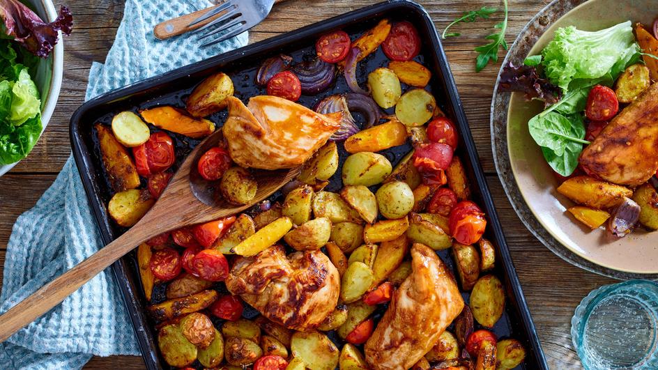 Balsamico-Hähnchen mit Ofengemüse