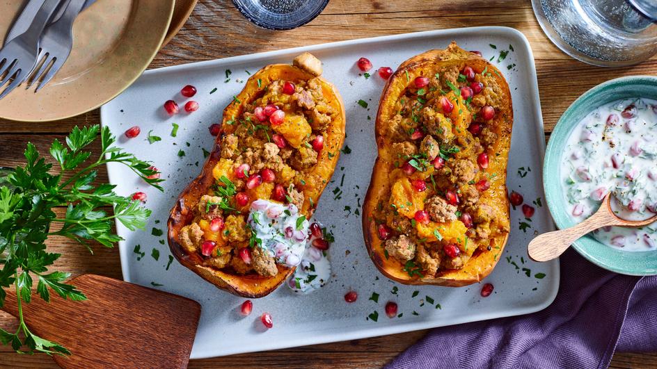 Gefüllter Butternutkürbis mit Hack