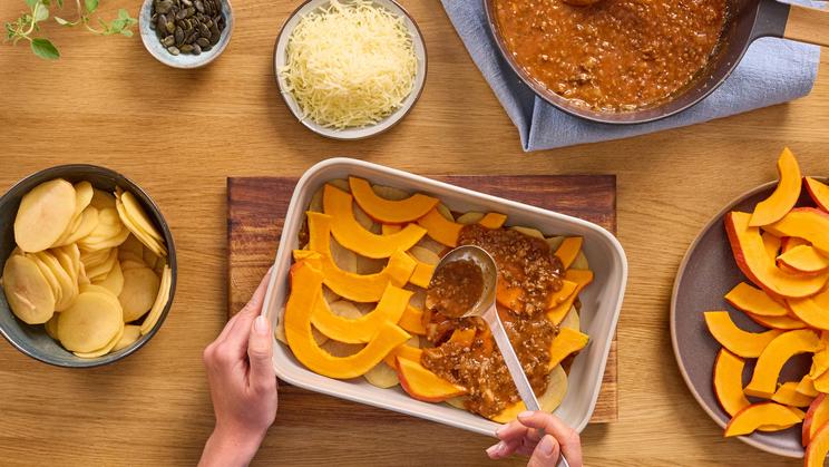 Kartoffel-Kürbis-Auflauf mit Hackfleisch