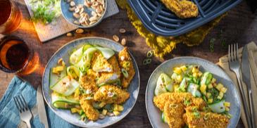 Curry Chicken Nuggets im Airfryer mit asiatischem Salat