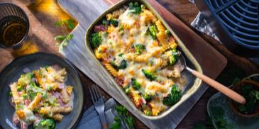Nudel-Gratin mit Schinken und Brokkoli im Airfryer