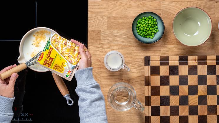 Nudel-Gratin mit Schinken und Brokkoli im Airfryer