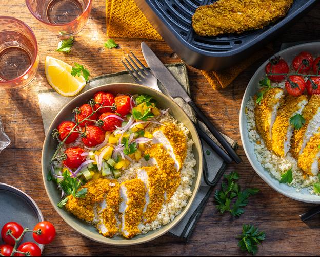 Hähnchenschnitzel im Airfryer mit Couscous