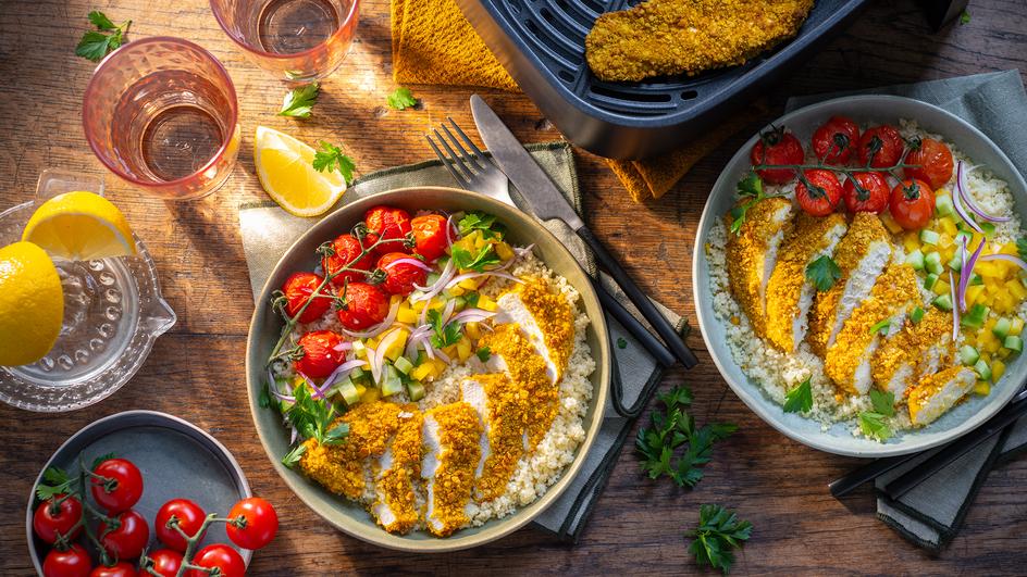 Hähnchenschnitzel im Airfryer mit Couscous