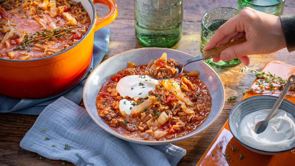 Cremiger One-Pot-Reis mit Hack und Kohl