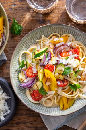 Pasta Alfredo mit Grillgemüse