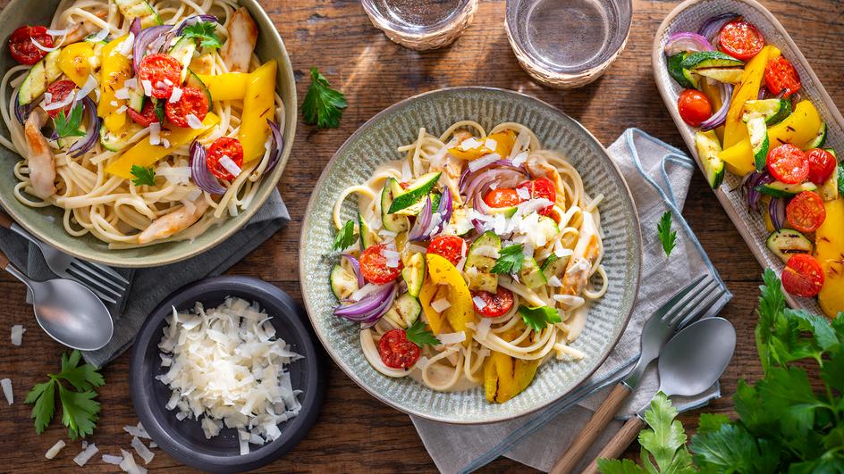 Pasta Alfredo mit Grillgemüse