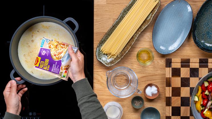 Pasta Alfredo mit Grillgemüse