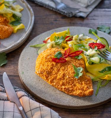 Knusper Schnitzel im Airfyrer mit Zucchini Salat