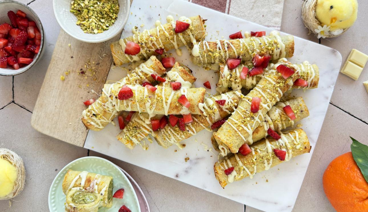 Rollitos de Torrija de Pistacho y Chocolate Blanco en Freidora de Aire