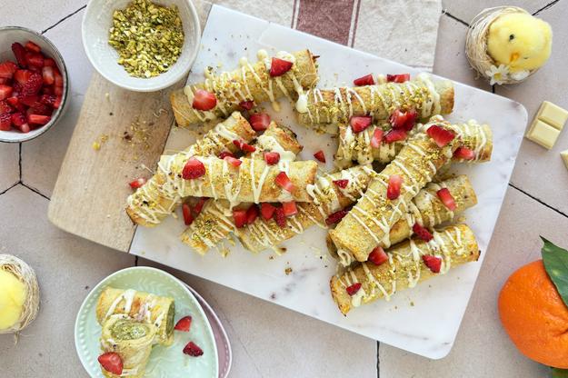 Rollitos de Torrija de Pistacho y Chocolate Blanco en Freidora de Aire
