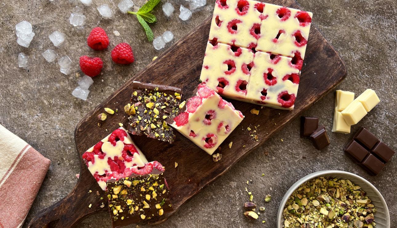 Tableta de frambuesas y doble chocolate