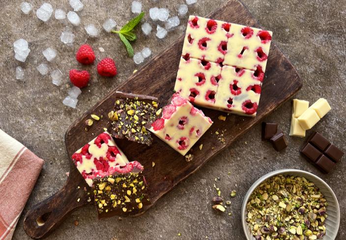 Tableta de frambuesas y doble chocolate
