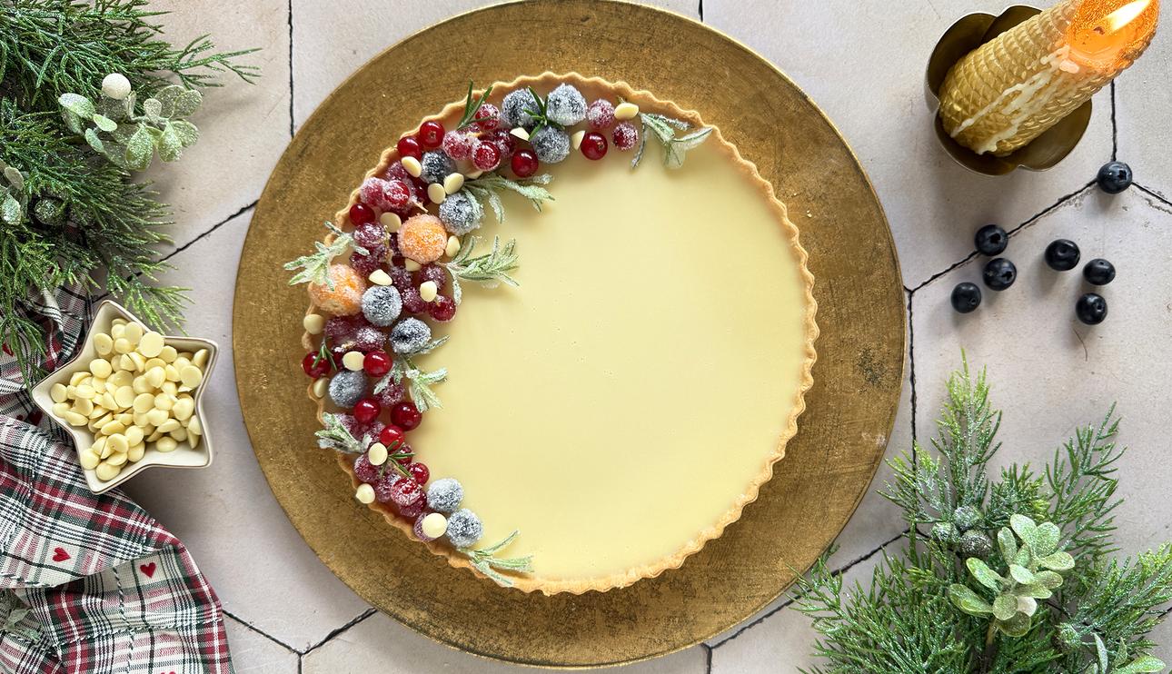 Tarta de chocolate blanco y arándanos