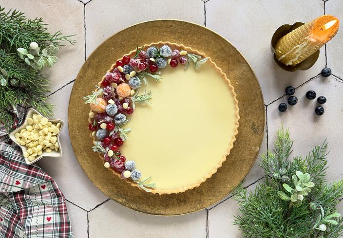 Tarta de chocolate blanco y arándanos