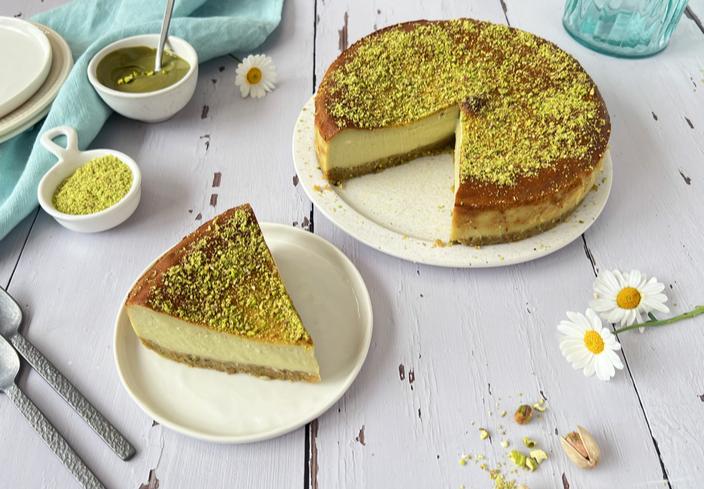 Tarta de queso y pistacho en freidora de aire