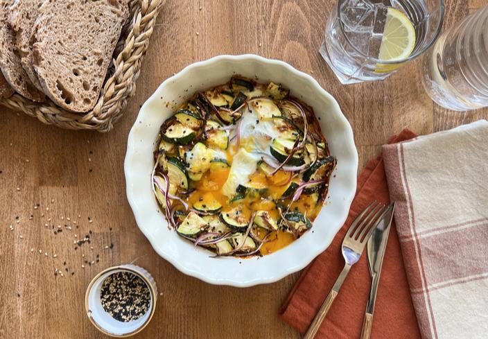 Volcán de Huevo con Calabacín y Tomate